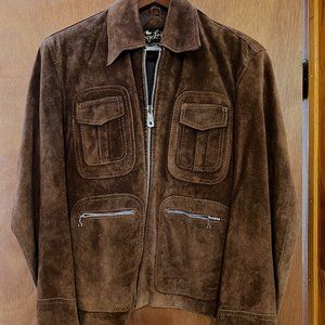 Vintage brown leather suede zip up jacket.